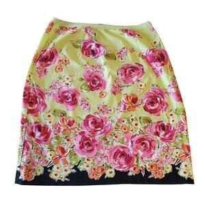 VAN HEUSEN Women 6 Skirt Tropical Floral Waist 26" Lime Green & Pink Lightweight